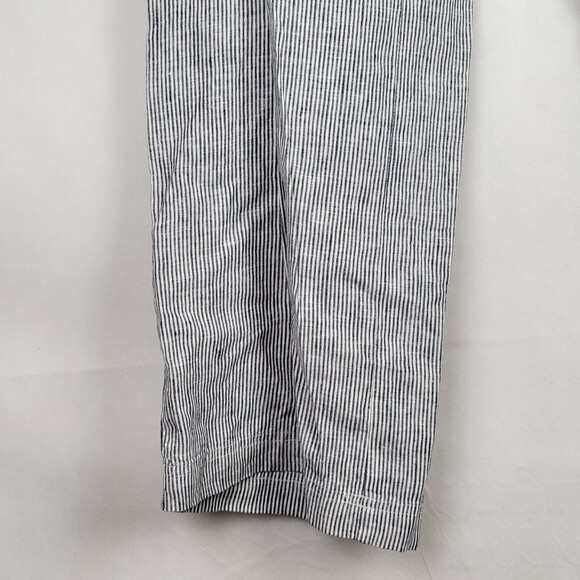 Chicos 100% Linen Pants Womens 2.5 (14) Wide Leg Blue White Stripe Flap Pockets - Picture 5 of 8